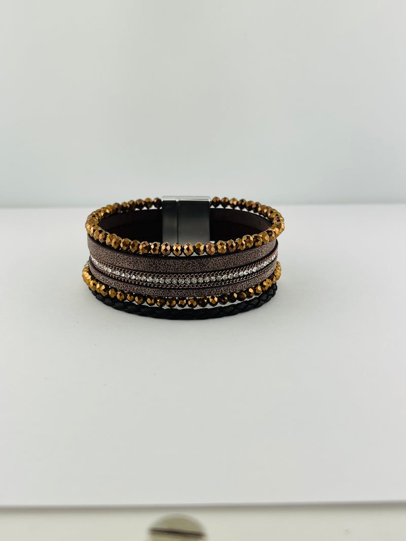 Wide leather magnetic bracelet