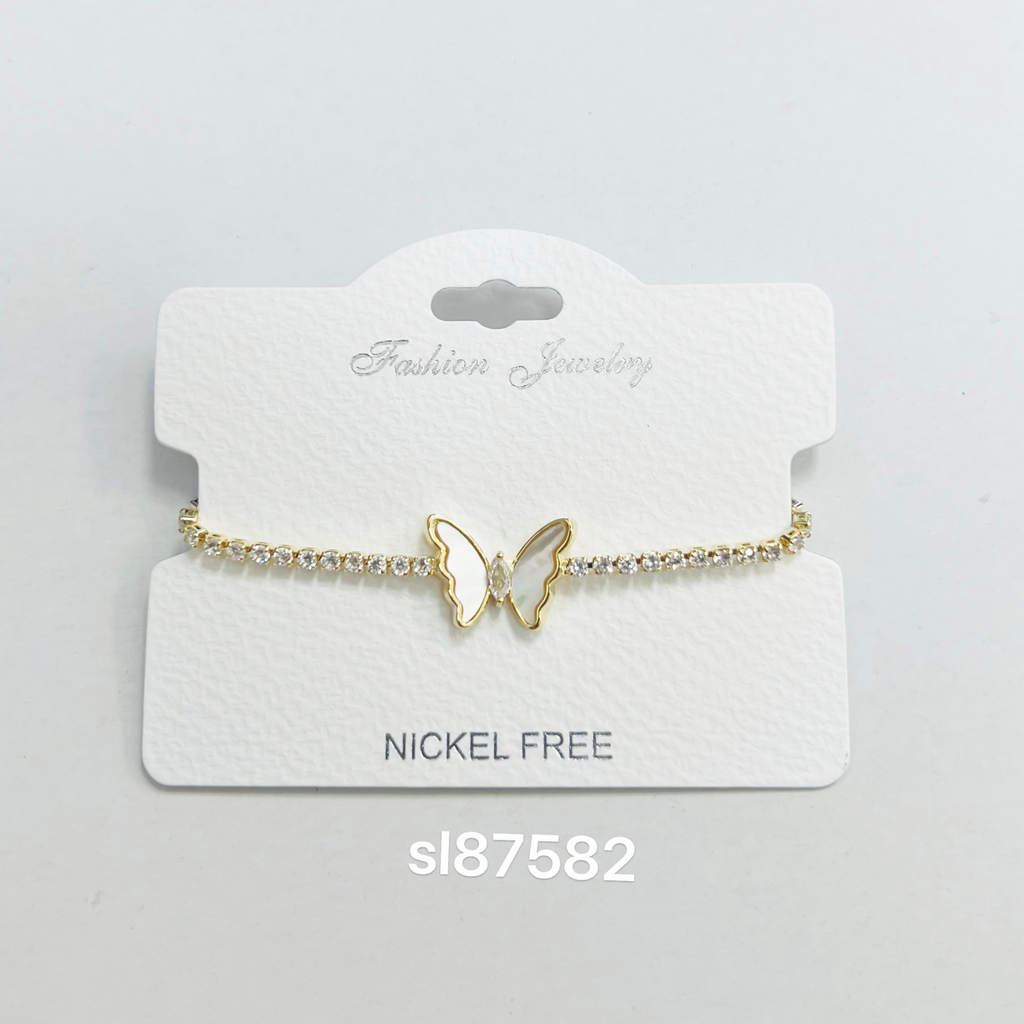 "Butterfly" C.Z Rhodium Plated Crystal adjustable Bracelet