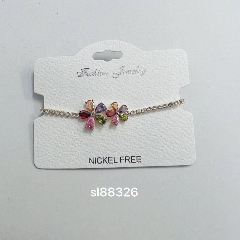 "Flower" C.Z Rhodium Plated Adjustable Crystal Bracelet