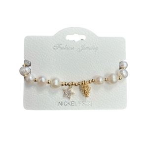 "Star and Tree" Freshwater Pearl C.Z Adjustable Crystal Bracelet