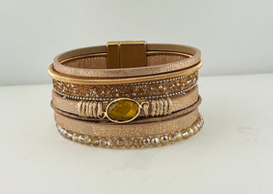 Wide leather magnetic bracelet