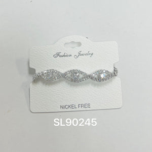 C.Z Rhodium Plated Crystal adjustable Bracelet