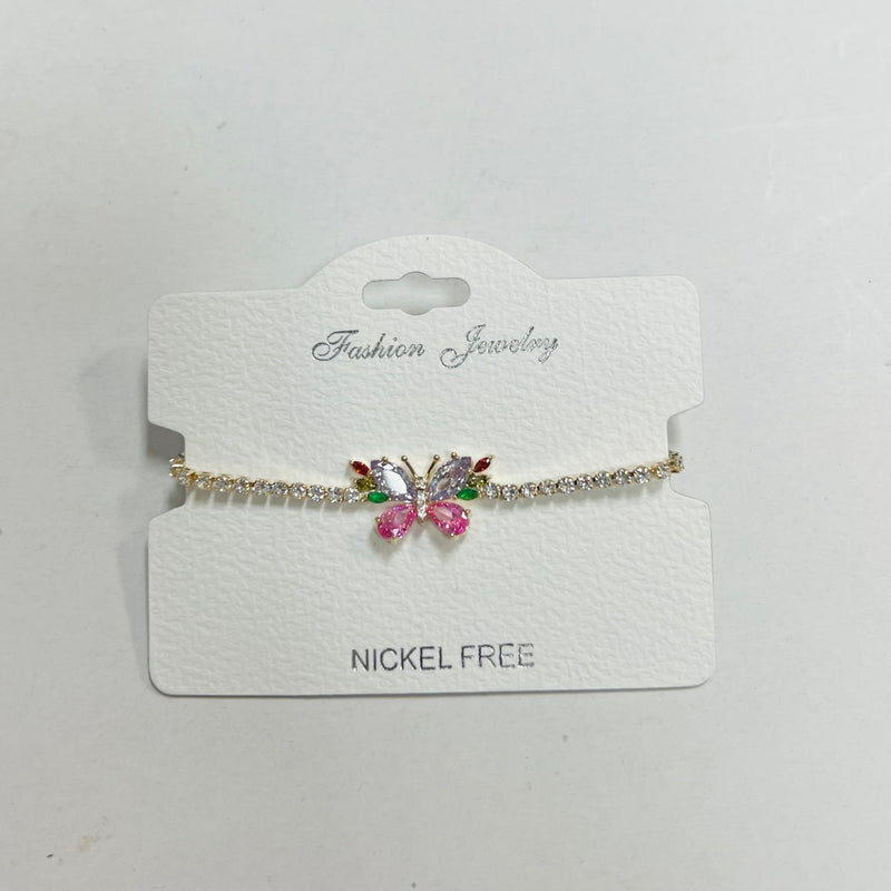 "Butterfly" C.Z Rhodium Plated Crystal adjustable Bracelet