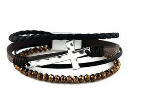 "Cross" leather magnetic bracelet