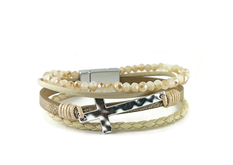 "Cross" leather magnetic bracelet