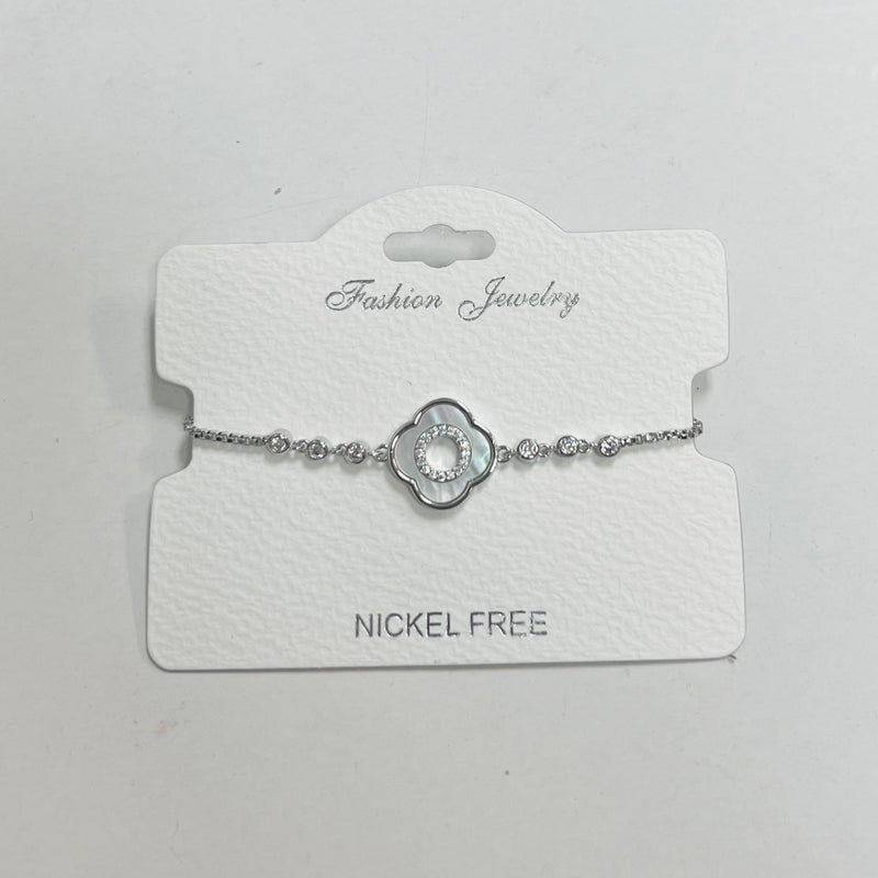 C.Z Rhodium Plated Crystal adjustable Bracelet