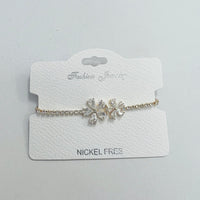 "Flower" C.Z Rhodium Plated Adjustable Crystal Bracelet