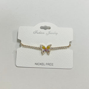 "Butterfly" C.Z Rhodium Plated Crystal adjustable Bracelet