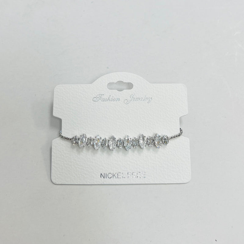 C.Z Rhodium Plated Crystal adjustable Bracelet