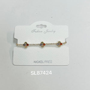 C.Z Rhodium Plated Crystal adjustable Bracelet