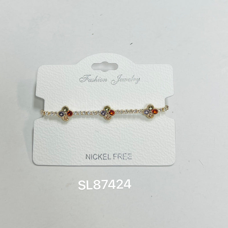 C.Z Rhodium Plated Crystal adjustable Bracelet