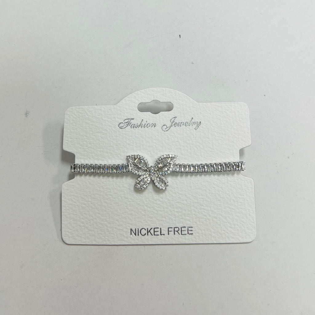 "Buttefly" C.Z Rhodium Plated Crystal adjustable Bracelet