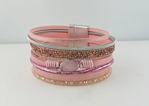 Wide leather magnetic bracelet