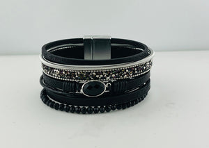 Wide leather magnetic bracelet