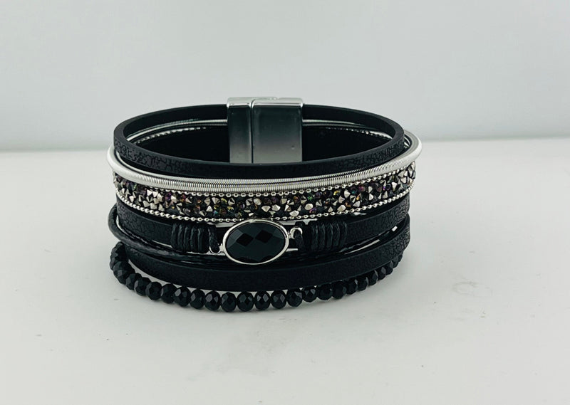 Wide leather magnetic bracelet