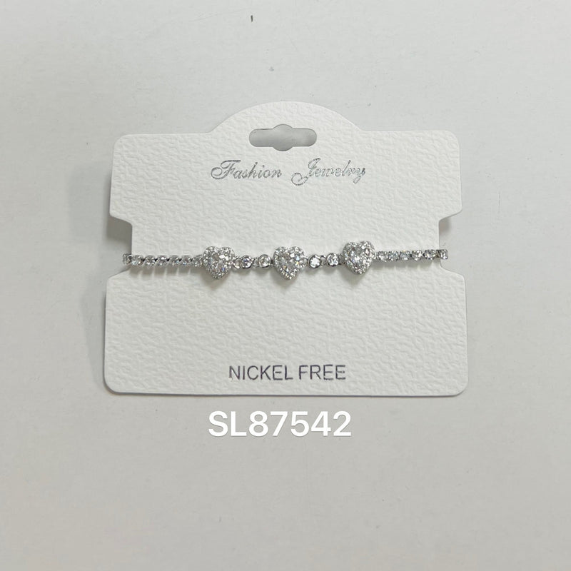 C.Z Rhodium Plated Crystal adjustable Bracelet