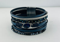 Wide leather magnetic bracelet