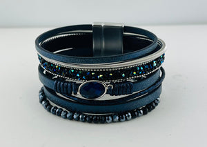 Wide leather magnetic bracelet