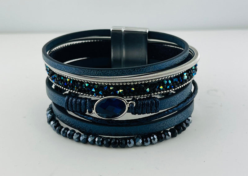 Wide leather magnetic bracelet