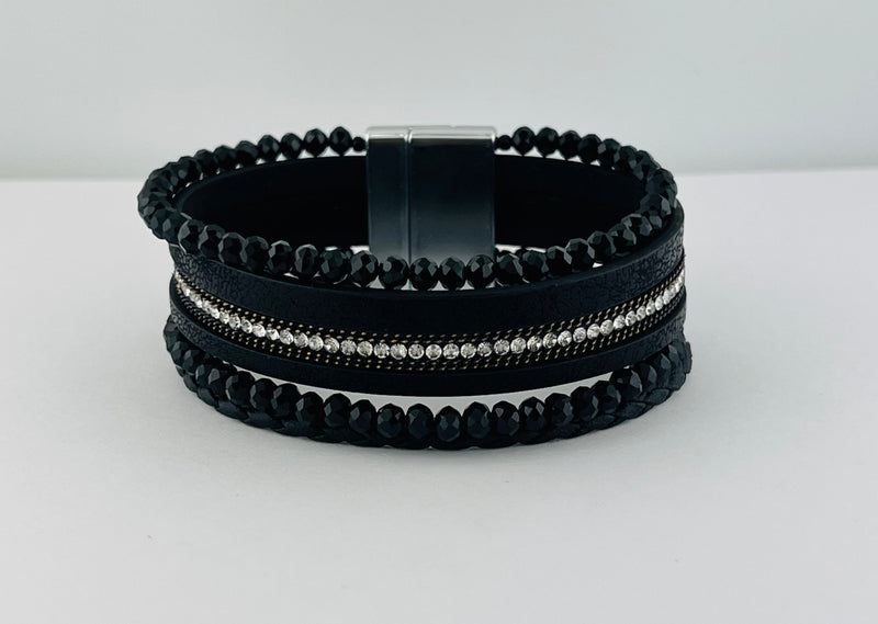 Wide leather magnetic bracelet