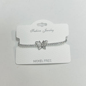 “Butterfly” C.Z Rhodium Plated Crystal adjustable Bracelet