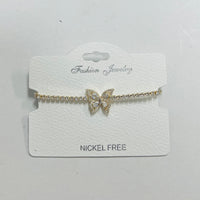 "Butterfly" C.Z Rhodium Plated Crystal adjustable Bracelet