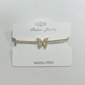 "Butterfly" C.Z Rhodium Plated Crystal adjustable Bracelet