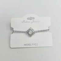 C.Z Rhodium Plated Crystal adjustable Bracelet