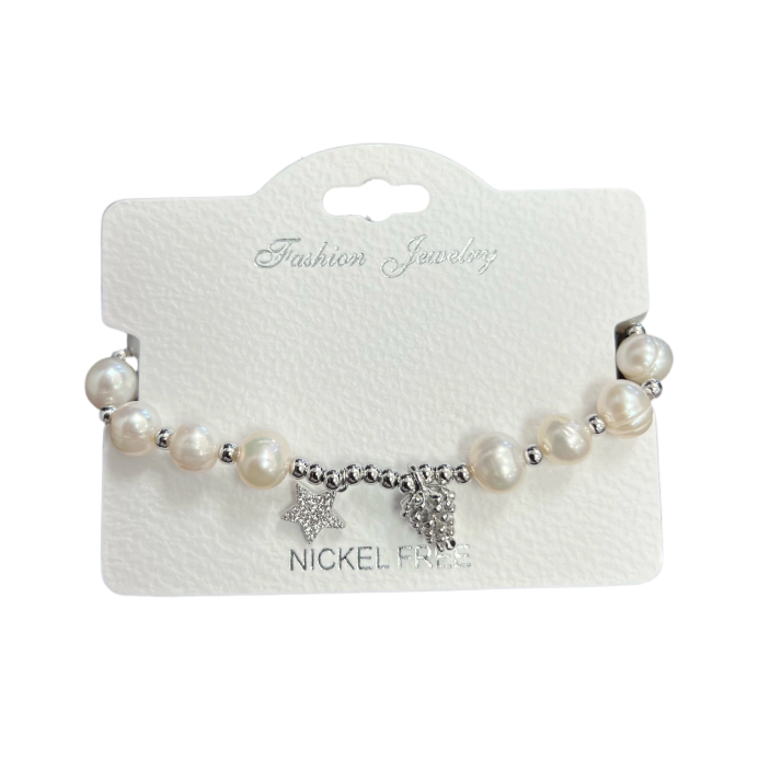 "Star and Tree" Freshwater Pearl C.Z Adjustable Crystal Bracelet