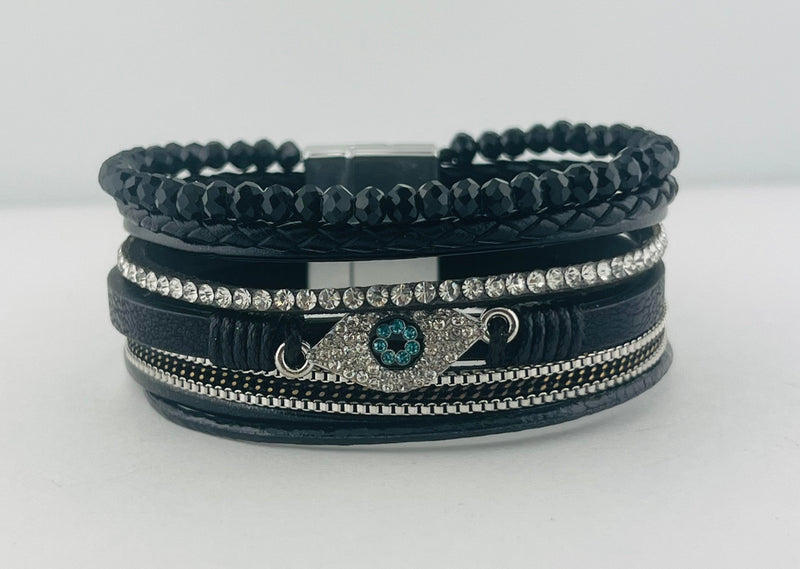 "Evil eye" Leather magnetic bracelet