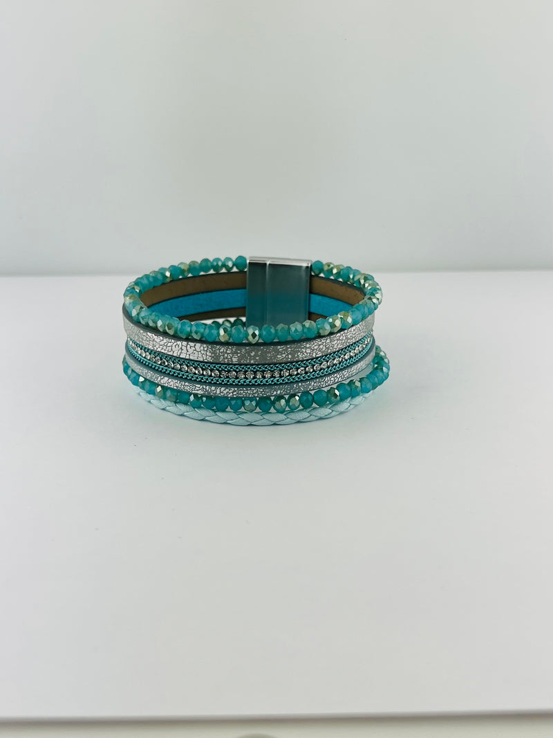 Wide leather magnetic bracelet