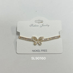 "Buttefly" C.Z Rhodium Plated Crystal adjustable Bracelet