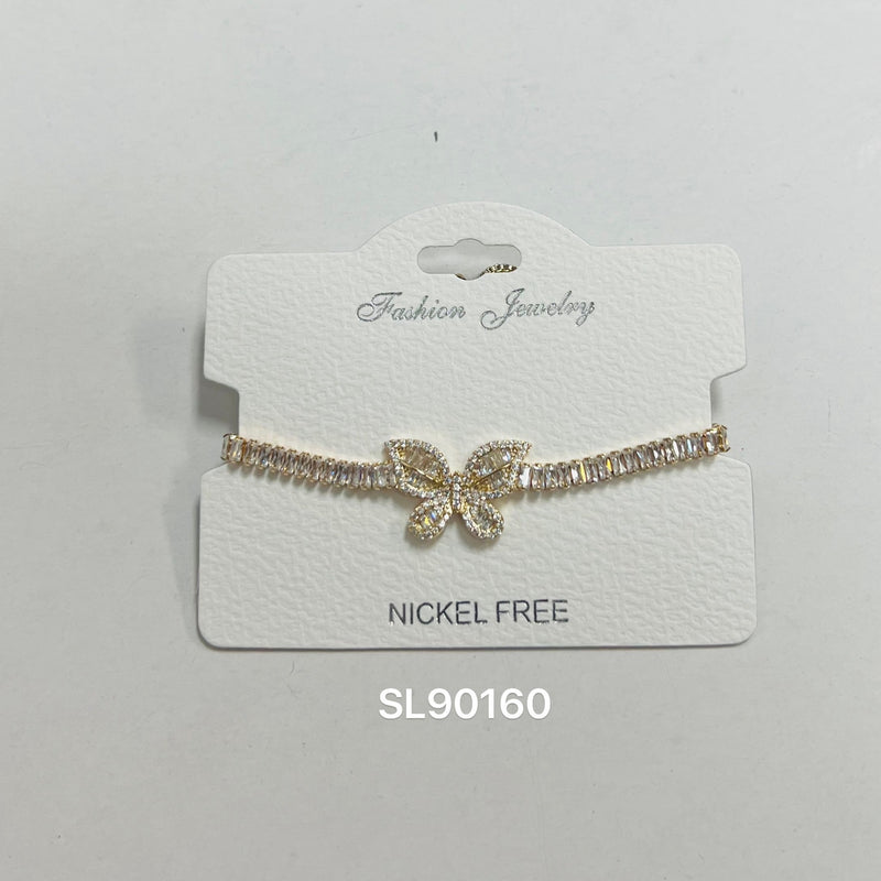 "Buttefly" C.Z Rhodium Plated Crystal adjustable Bracelet