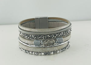 Wide leather magnetic bracelet