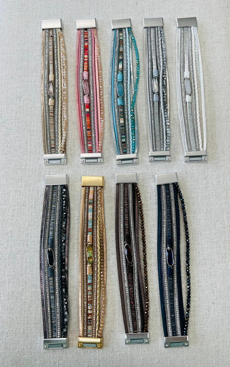 Wide Leather magnetic bracelets