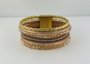 Wide leather magnetic bracelet