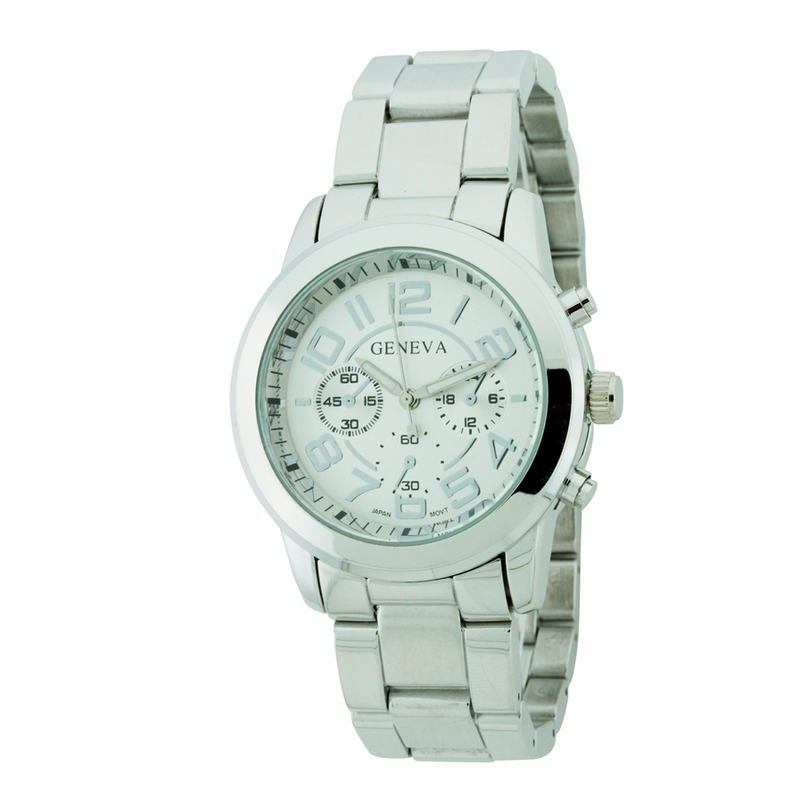 ROUND FACE METAL LINK LADY SPORT WATCH.