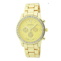 Medium Round Face With Stones Lady Link Watch.