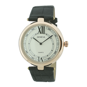 Round Face Leather Band Watch