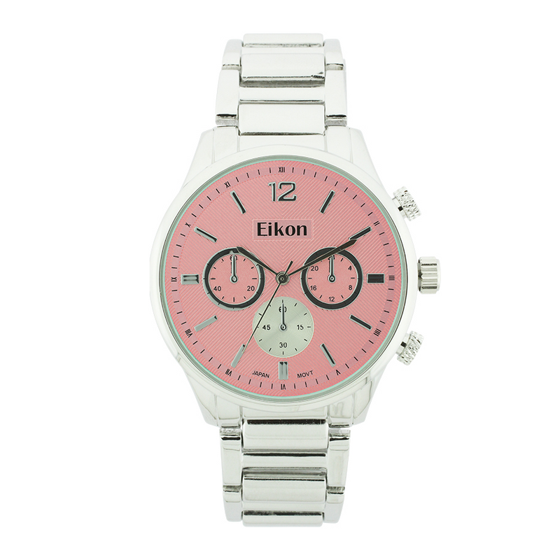 Round Face Lady Link Watch With 3 Small Eyes (Silver)