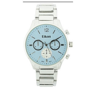 Round Face Lady Link Watch With 3 Small Eyes (Silver)