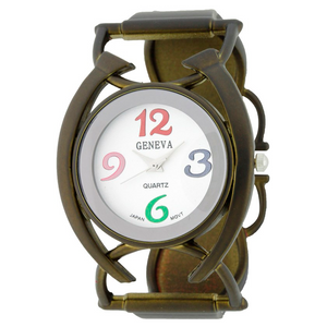 ROUND FACE COLORFUL NUMBERS LADY MATTE FINISH BAND WATCH