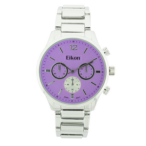 Round Face Lady Link Watch With 3 Small Eyes (Silver)