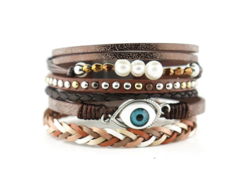 "Evil eye" Leather Magnetic Bracelet