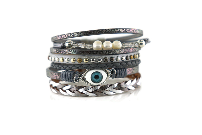 "Evil eye" Leather Magnetic Bracelet