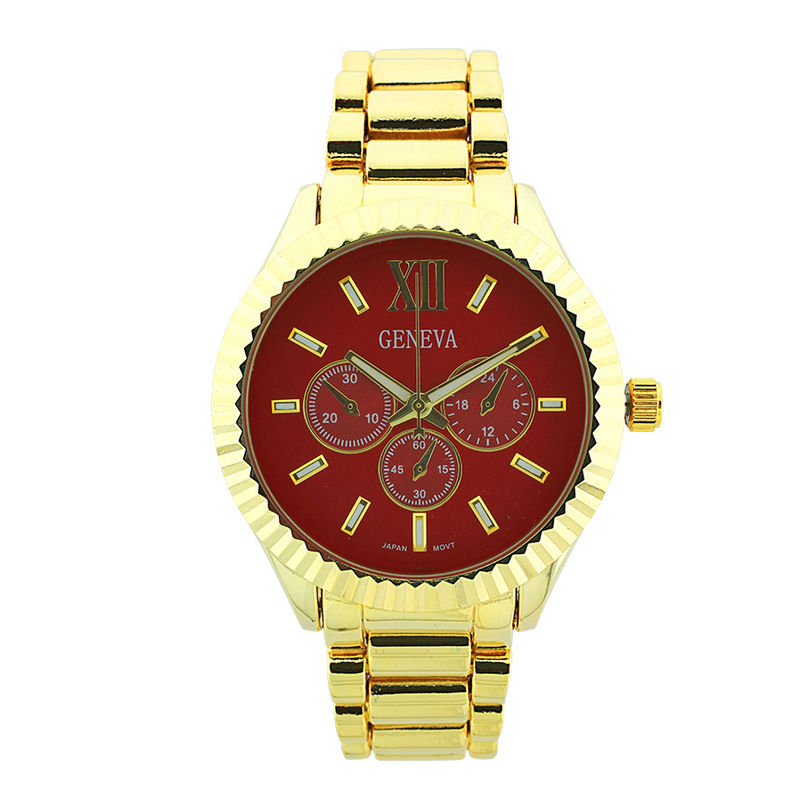 Round Face Lady Link Watch With Gear Tooth Dial(Gold face)