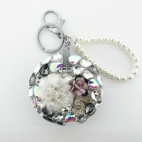 Circle Crystal Mirror Key Chain with "5"number