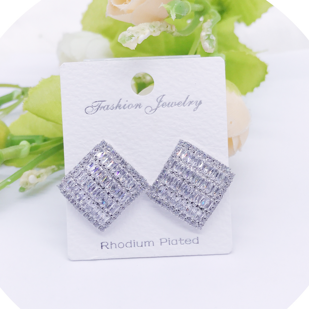 C.Z Rhodium Plated Crystal Stud Earring