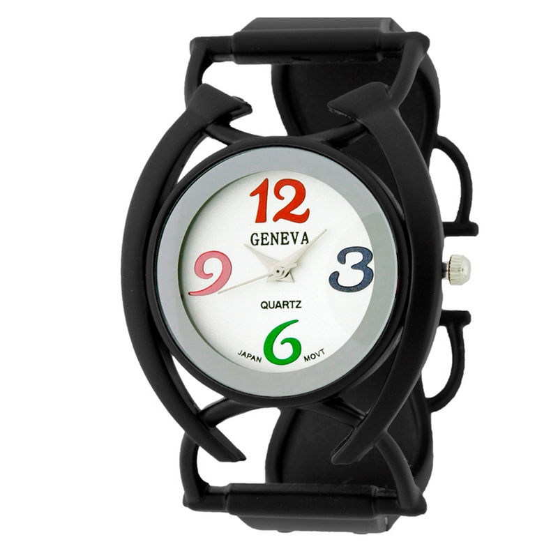 ROUND FACE COLORFUL NUMBERS LADY MATTE FINISH BAND WATCH