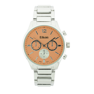 Round Face Lady Link Watch With 3 Small Eyes (Silver)